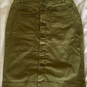 J Crew olive green button front skirt